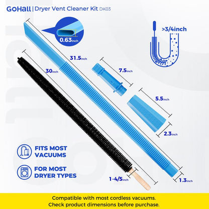 2 Pieces Dryer Vent Cleaner Kit Compatible with All Vacuum Cleaner Dryer Lint Brush and Vacuum Hose Attachment with Stretch Universal Connector Quick Lint Remover-XDX