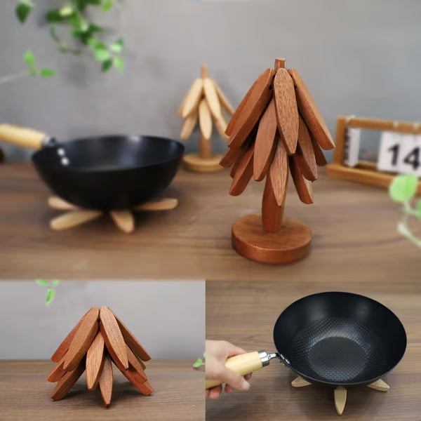 🔥 Christmas EarlyDiscount 49%Off ✨ Natural Tree TrivetSet – 4 Wooden Trivets & 1Stand Like a ChristmasTree-XDX