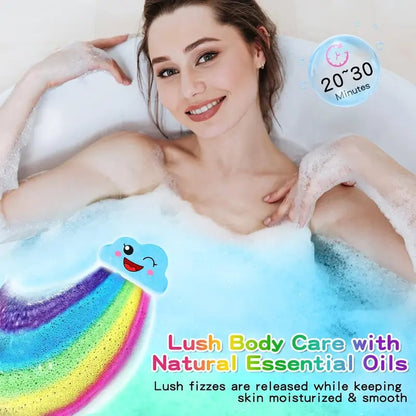 Rainbow Bath Bombs for Kids, Handmade 4 Pcs Kid Bath Bombs Gift Set, Easter Basket Stuffers for Kids Girls Bubble Bath-XDX