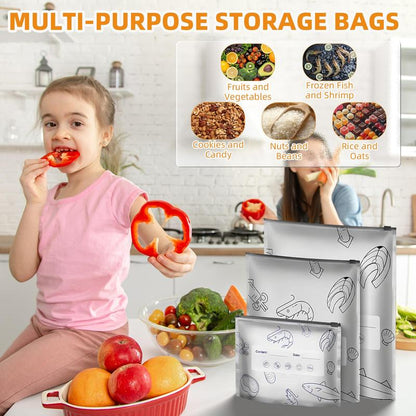 【Refrigerated Food】Reusable Aluminum Foil Sealable Storage Bags, 2025 New Resealable Vacuum Zipper Pouches for Food, Stand Up Foil Sealable Bags with Label and Zip Lock for Vegetable Fruit Meat-XDX