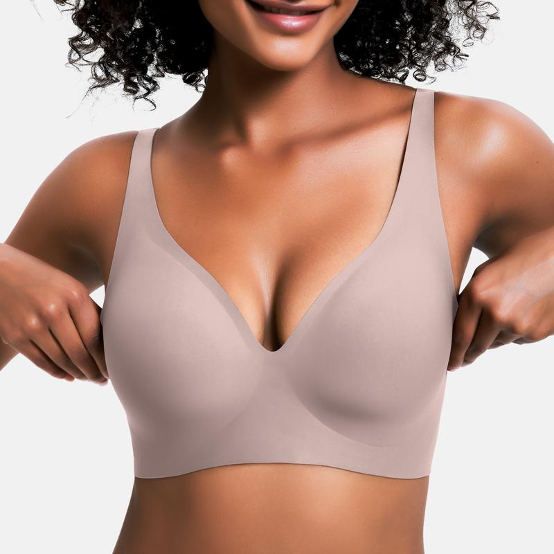 🌷Wireless Womens Comfortable Wireless Bras Push Up Bralettes Seamless Tshirts Bras Deep V Everyday Bras-XDX