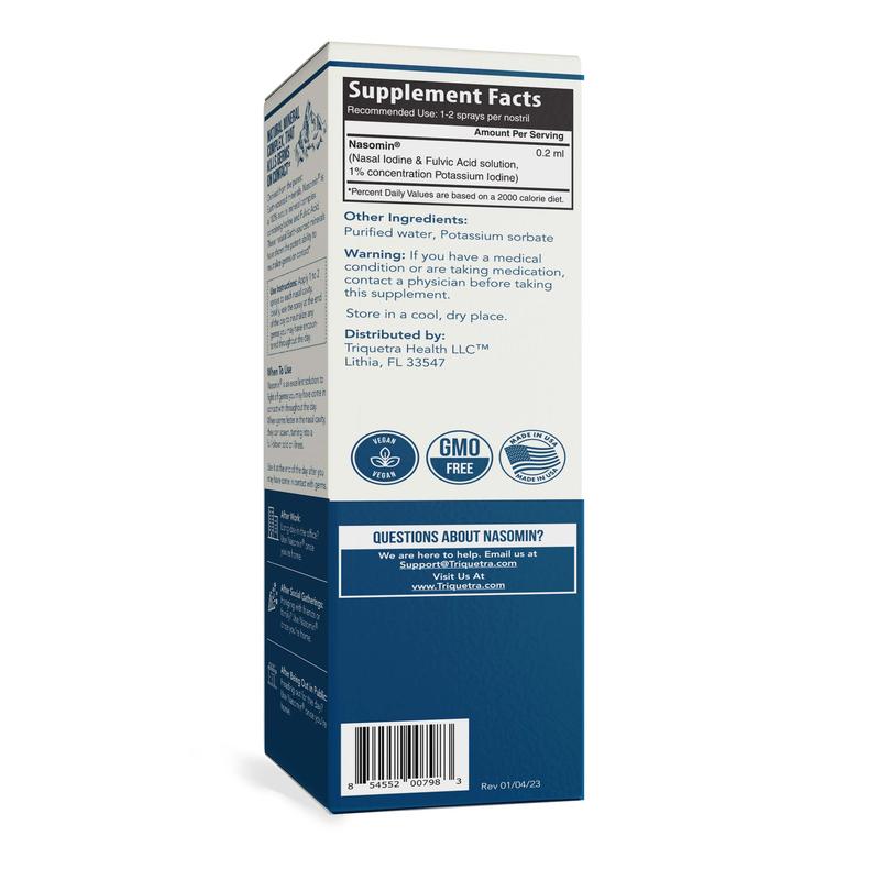 Nasomin Nasal Iodine – Nasal Cleanse– Neutralize Nose - Iodine + Fulvic Acid Blend -100% Natural Mineral Complex – 2 oz. Bottle- Oral Daily-HHW