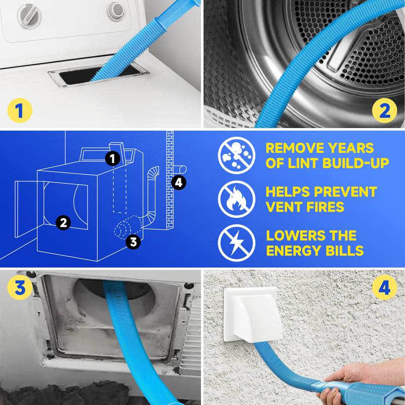 2 Pieces Dryer Vent Cleaner Kit Compatible with All Vacuum Cleaner Dryer Lint Brush and Vacuum Hose Attachment with Stretch Universal Connector Quick Lint Remover-XDX