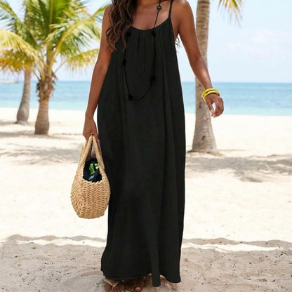 Women's Solid Color Cami Lounge Dress, Elegant Sleeveless Long Dress for Summer, Ladies Sleepwear for Indoor Wear-HHW