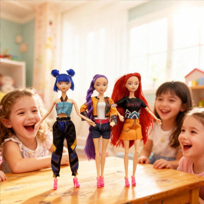 [Christmas gift] K-pop Demon Hunters Anime Action Figure Doll Set of 3 Rumi Mira Zoey 11.5-12 Inches Joint Movable Collectible Dolls for Fans Kids Desk Display Halloween-XDX