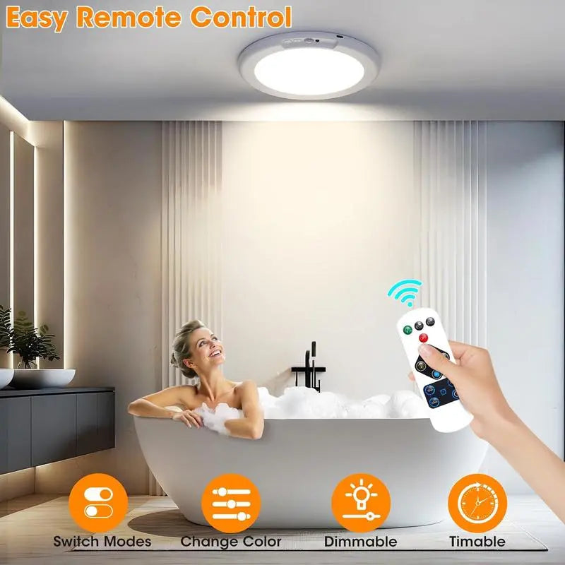 Rechargeable Motion Sensor Ceiling Light with Remote - Magnetic Wireless Ceiling Light Battery Powered for Closet Shower Stairs Shed Hallway Porch Patio ect-XDX