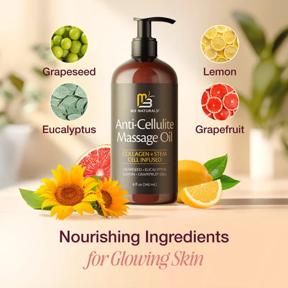 Cellulite Massage Oil 8oz - Smooth the Appearance of Cellulite - Body Care & Skin Care Massage Oil - Topical Collagen and Plant Stem Cell Body Oil to Restore Texture and Elasticity - Soothing Body Oil-HHW