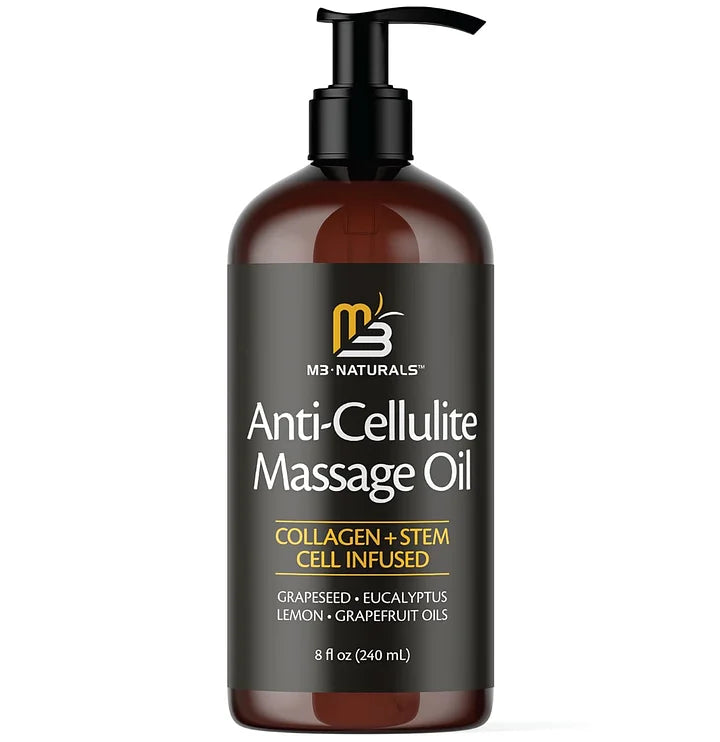 Cellulite Massage Oil 8oz - Smooth the Appearance of Cellulite - Body Care & Skin Care Massage Oil - Topical Collagen and Plant Stem Cell Body Oil to Restore Texture and Elasticity - Soothing Body Oil-HHW