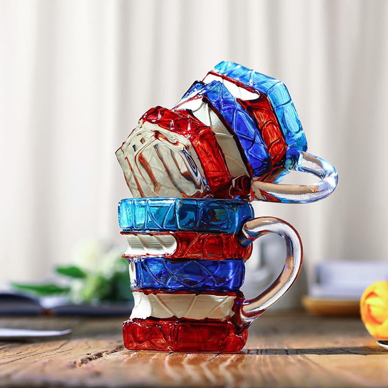 Ceramic Innovative 3D Painting Book Mug Unique Stacked Coffee Cup Perfect Gift for Literature Lovers Creative Colorful Book Gift Ideal for Christmas-XDX