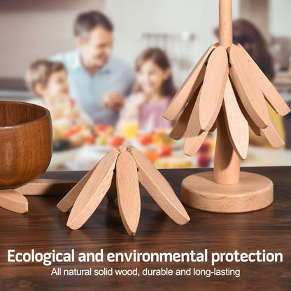 🔥 Christmas EarlyDiscount 49%Off ✨ Natural Tree TrivetSet – 4 Wooden Trivets & 1Stand Like a ChristmasTree-XDX
