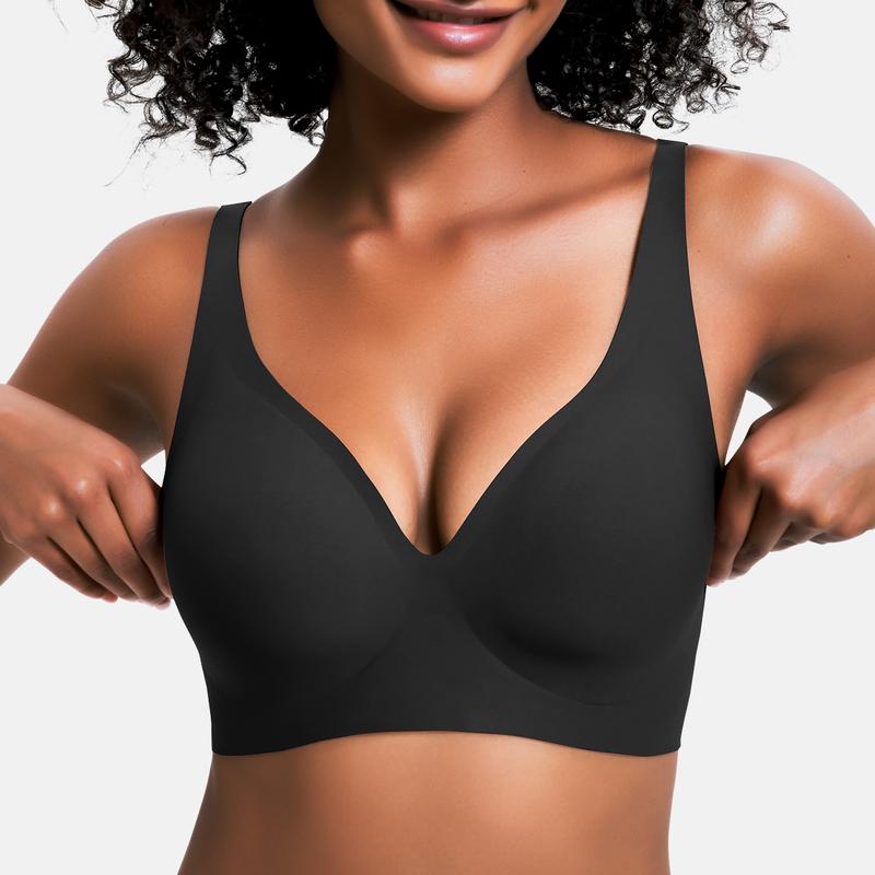 🌷Wireless Womens Comfortable Wireless Bras Push Up Bralettes Seamless Tshirts Bras Deep V Everyday Bras-XDX