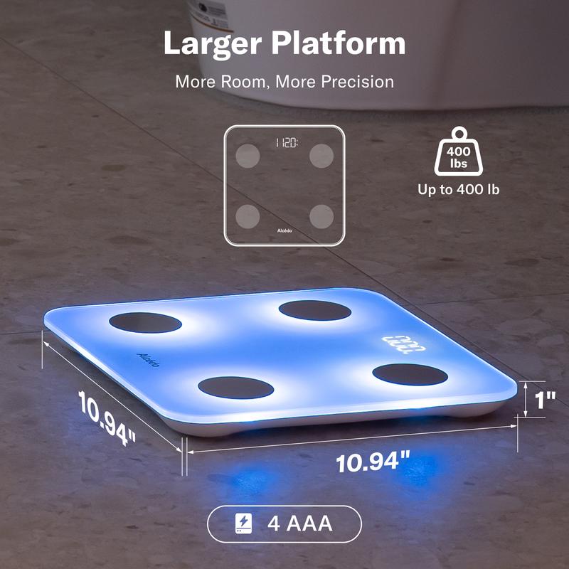 Alcedo Smart Scale for Body Weight, 7-Color Glowing Bluetooth Digital Bathroom Scale for BMI and Body Fat, Body Composition Monitor with Smartphone App-XDX